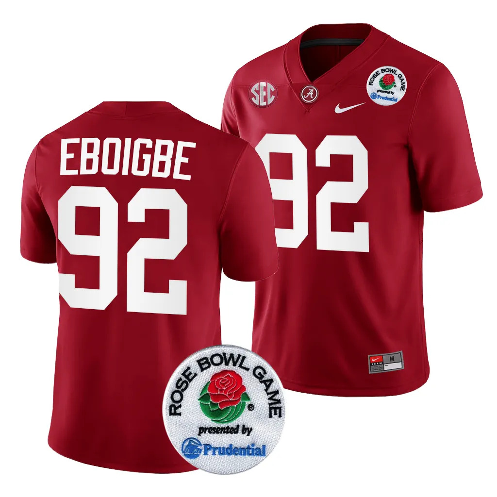 Men's Alabama Crimson Tide Justin Eboigbe #92 Crimson 2024 Rose Bowl Playoff NCAA College Football Jersey